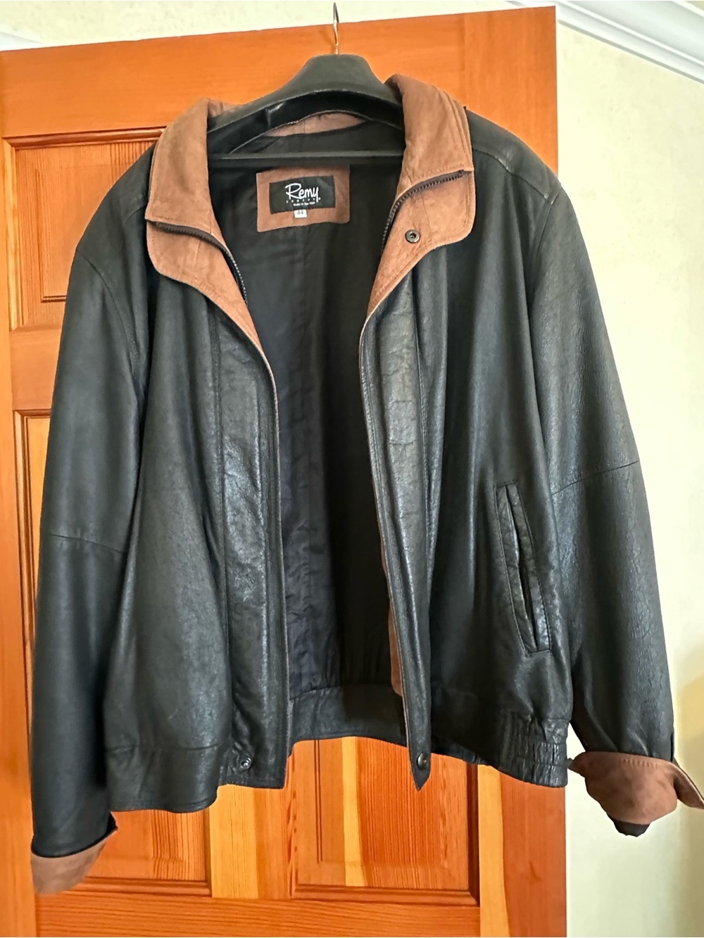 Remy Leather Black Bomber Jacket with Brown Suede Trim